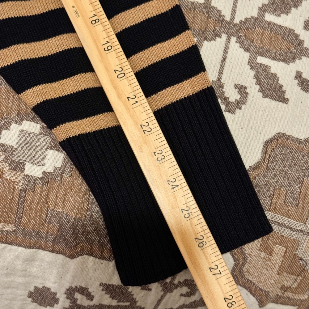 J. Crew Preppy Oversized Striped Black and Tan Sweater Cotton Sz L NWT - Picture 7 of 9